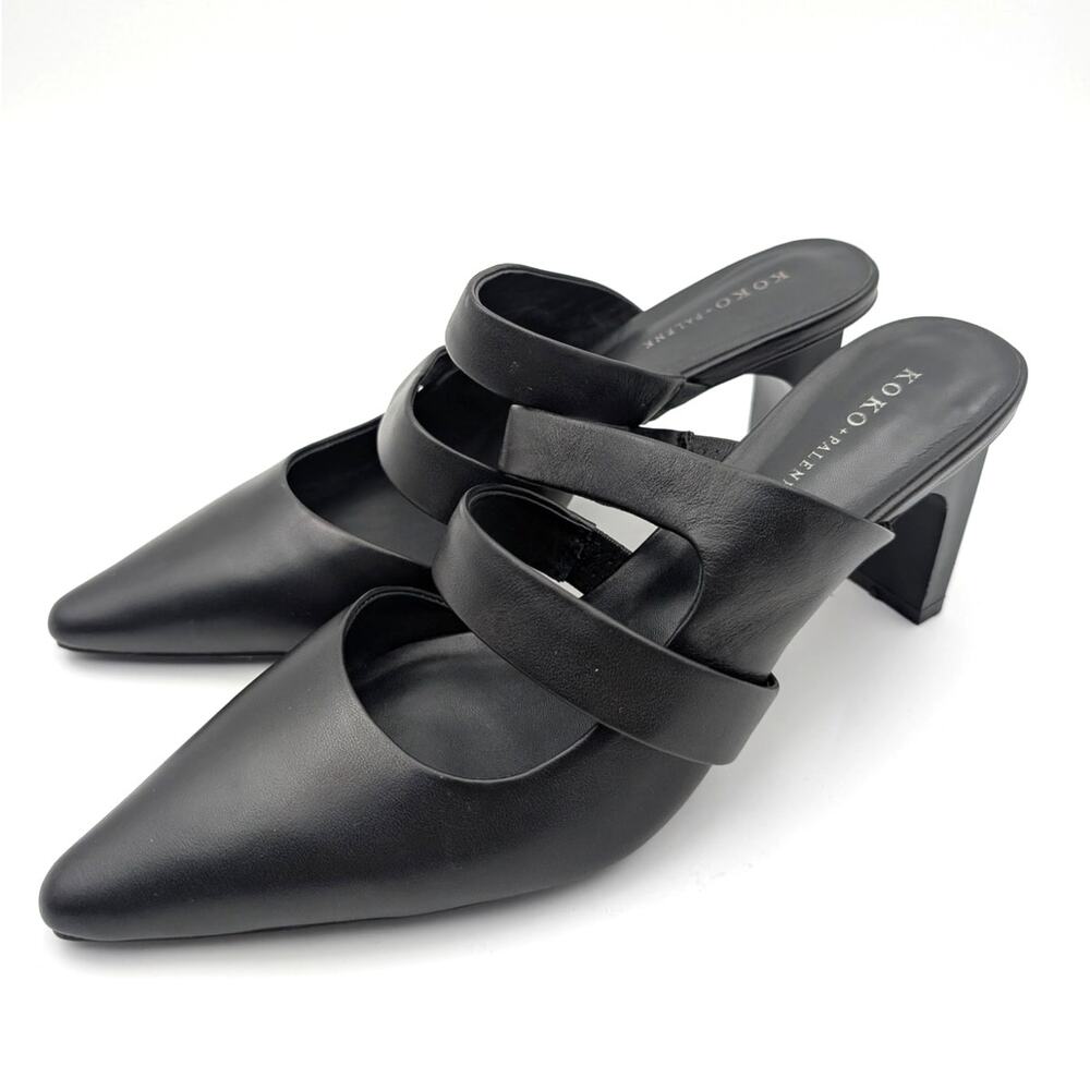 Koko + Palenki Century Pointed Toe Pumps Women's Black Leather Size US9 EU40